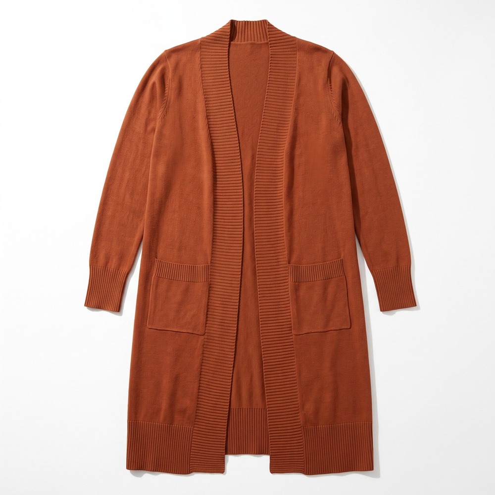 JJ Perfection M Rust Open Duster Cardigan Womens Pockets Boho Casual Sweater
